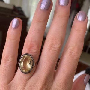 Vintage Sterling Silver Citrine Cocktail Ring Size 6
